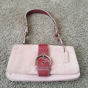 Coach Pink Suede and Red Leather Shoulder Bag